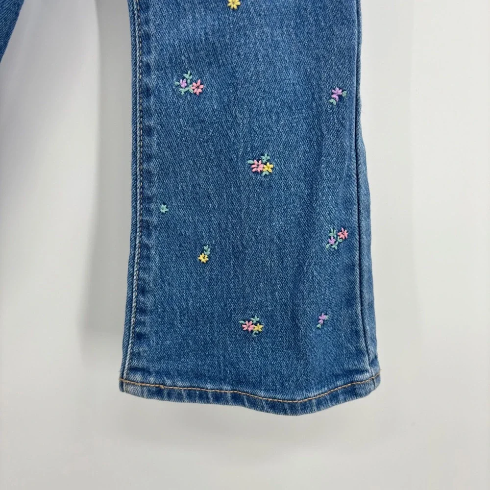 Old Navy Girls‎ Embroidered High Rise Flare Jeans 6 Medium Wash Floral Boho 70s